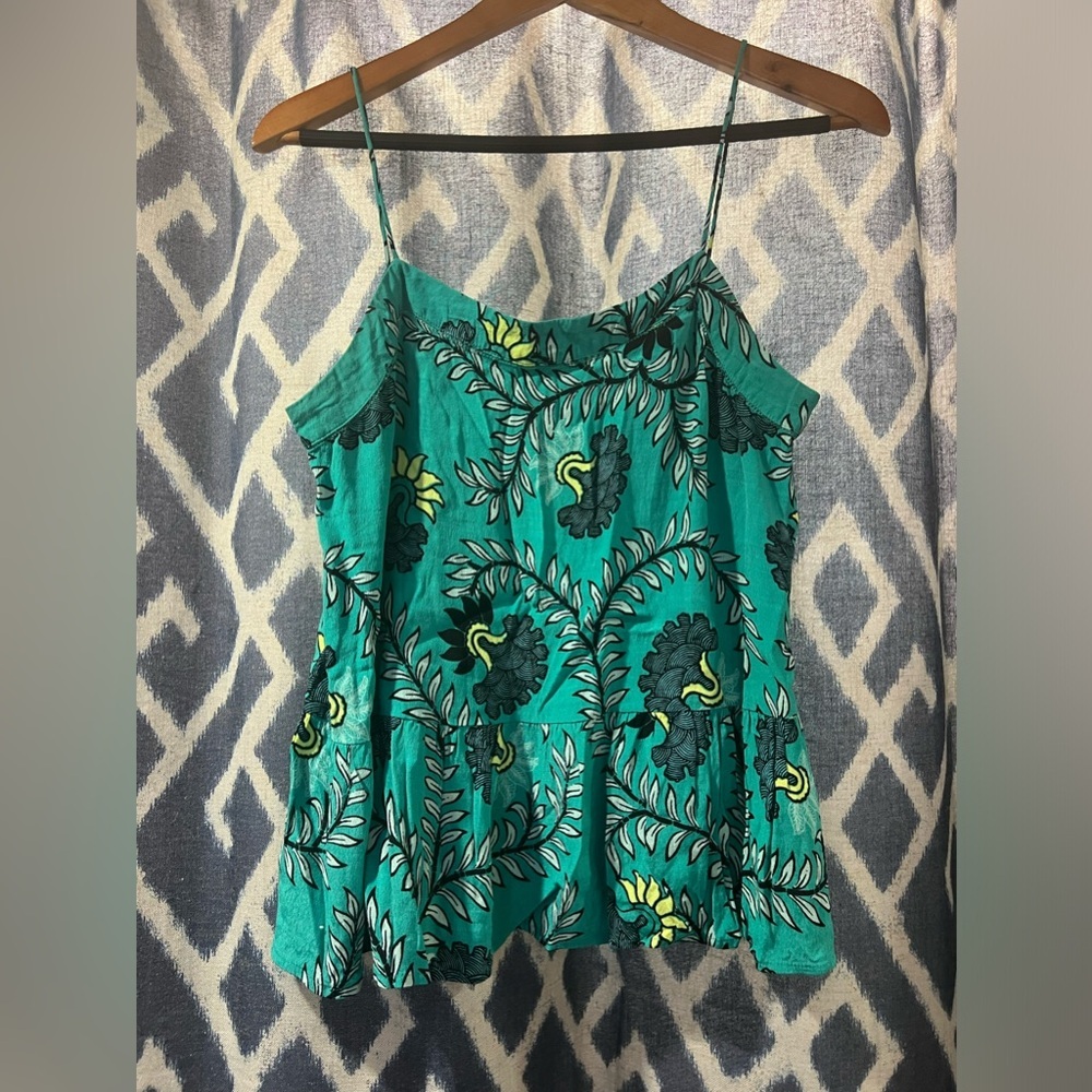LOFT teal floral blouse with ruffle size M